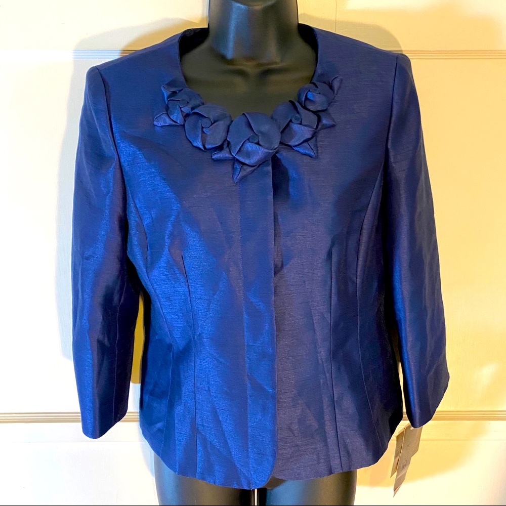 Kasper Formal Blazer Royal Blue Rosette Collar 4